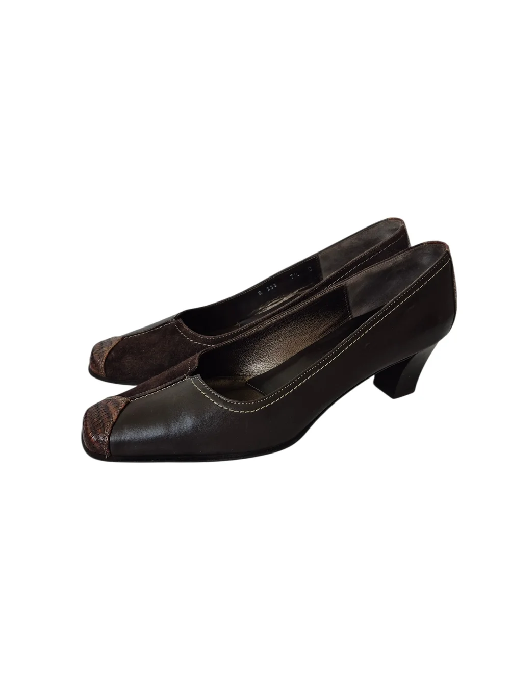 Roberto Capucci Brown Leather Low Heel Square Toe Shoes - Picture 2 of 12